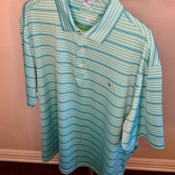 Vineyard Vines  Blue & Green Striped Polo Shirt - Picture 2 of 5